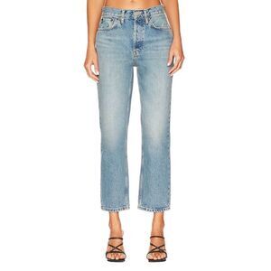 RE/DONE 70's Stove Pipe Straight Leg Jeans in Cool Medium Blue